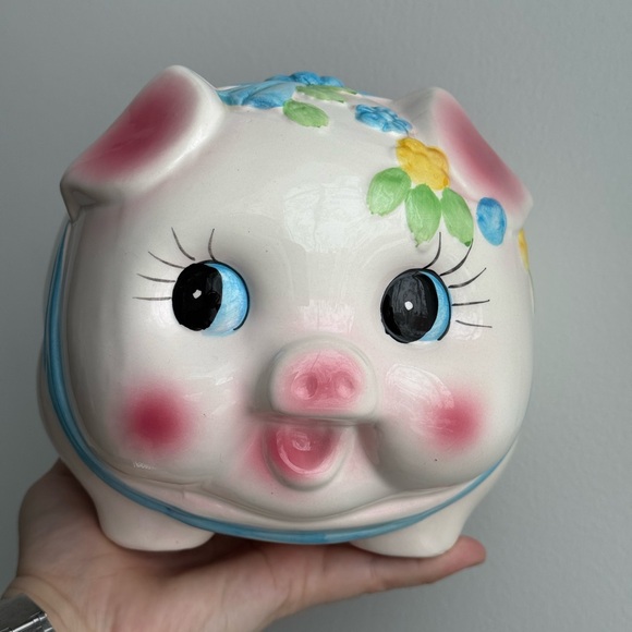 Other - Piggy Bank Vintage Porcelain Made in Taiwan Kitschy Pastel Springtime Decor